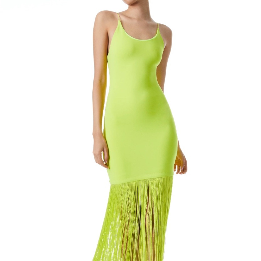 Alice & Olivia Green Fringe Dress